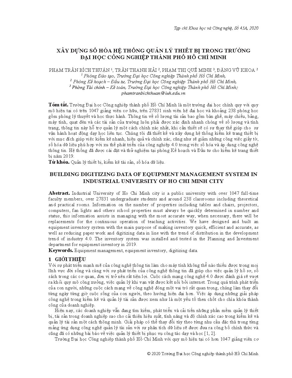 Xây dựng số hóa hệ thống quản lý thiết bị trong Trường đại học Công nghiệp thành phố Hồ Chí Minh
