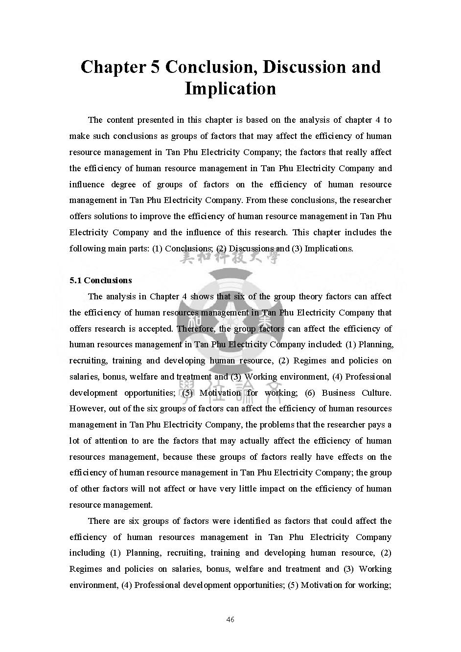 Factors Affecting Human Resource Management Effectiveness in Tan Phu Electricity Company, Vietnam: Masters of Business Administration