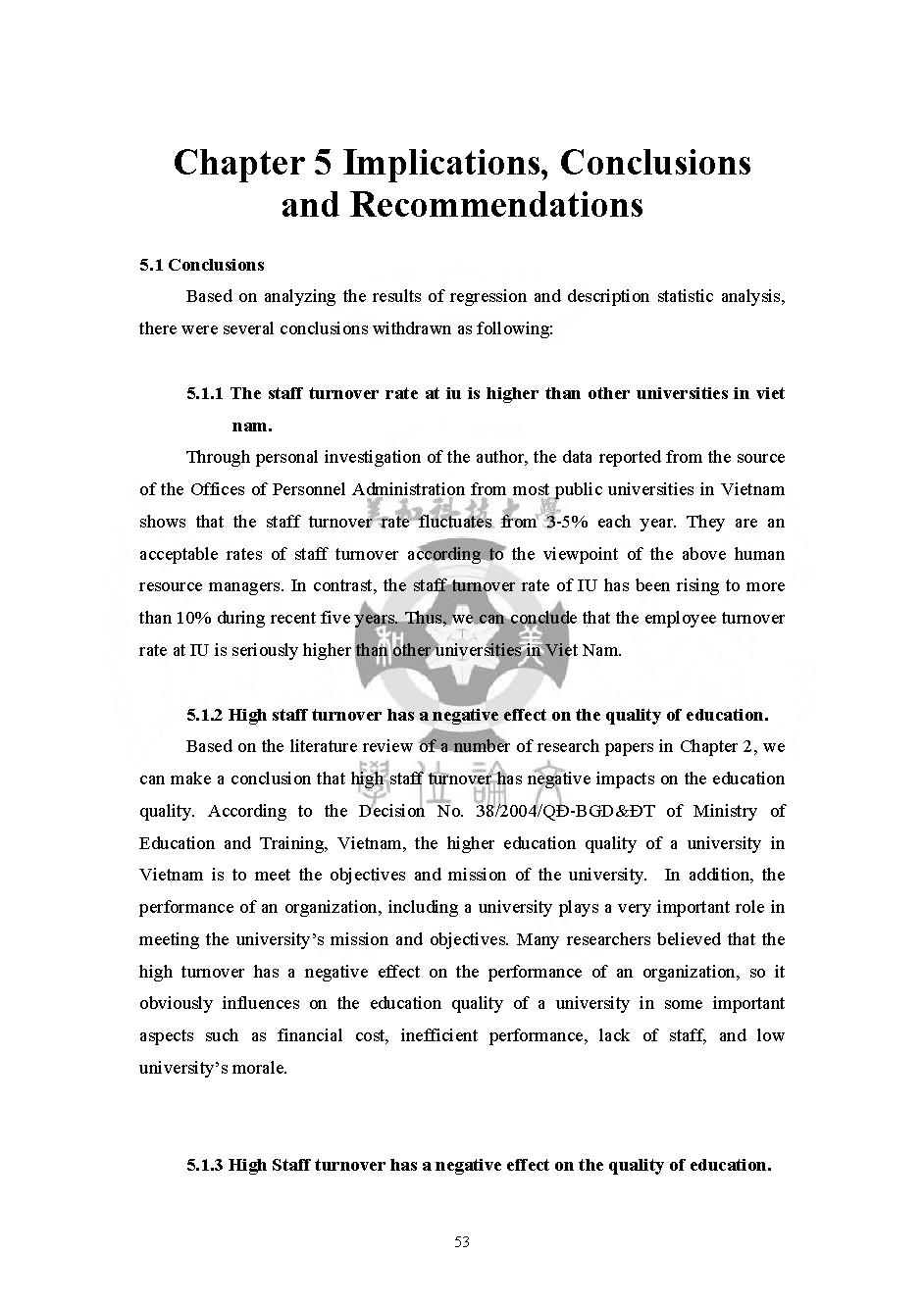 The Study on Factors Influencing Staff Turnover at International University, Vietnam: Masters thesis of Business Administration