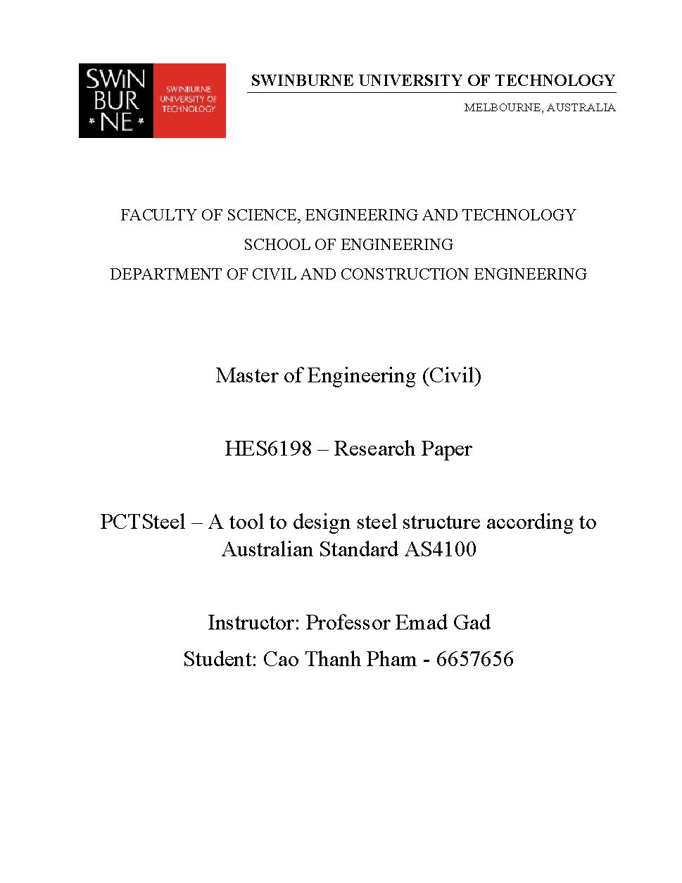 PTCsteel - a tool to design steel structure according to Australian standard AS4100 :Scientific research topic