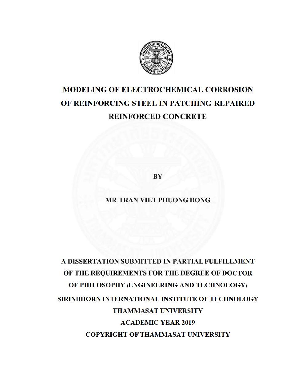 Modeling of electrochmical corrosion of reinforcing steel in patching-repaired reinforced concrete: Doctor of philosophy - Major: Engineering and Technology#Mô phỏng quy trình ăn mòn điện hóa của cốt thép trong kết cấu mỏng vá bê tông cốt thép