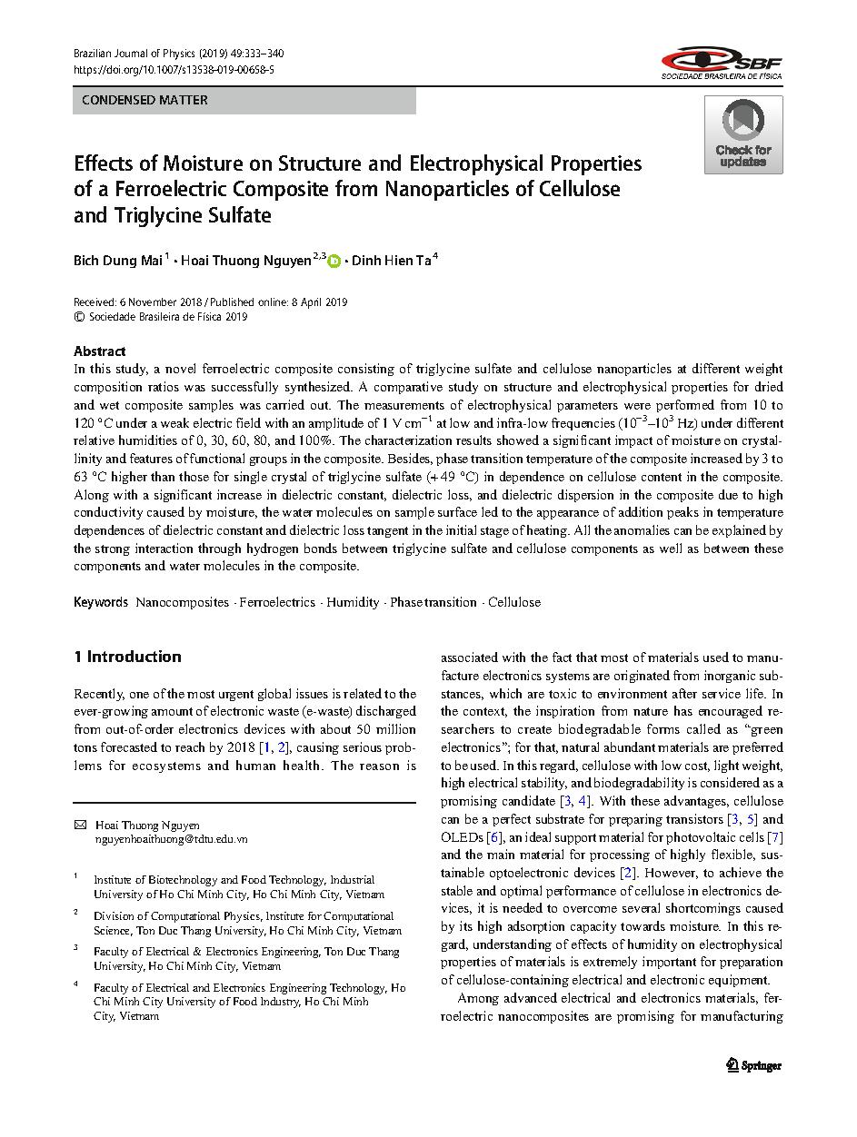 Effects of Moisture on Structure and Electrophysical Properties of a Ferroelectric Composite from Nanoparticles of Cellulose and Triglycine Sulfate