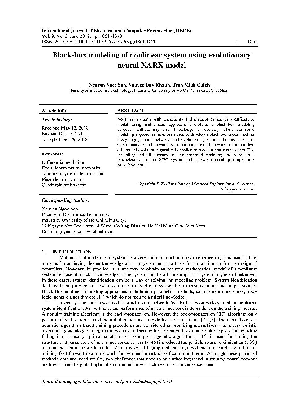 Black-box modeling of nonlinear system using evolutionary neural NARX model