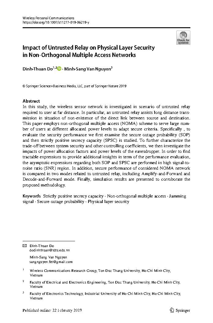 Impact of Untrusted Relay on Physical Layer Security in Non‑Orthogonal Multiple Access Networks