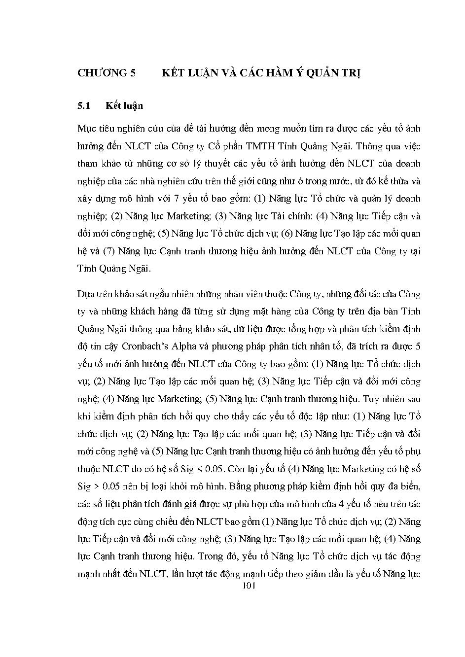 Các yếu tố bên trong ảnh hưởng đến năng lực cạnh tranh của Công ty Cổ phần Thương mại Tổng hợp tỉnh Quảng Ngãi: Luận văn Thạc sĩ - Chuyên ngành: Quản trị Kinh doanh