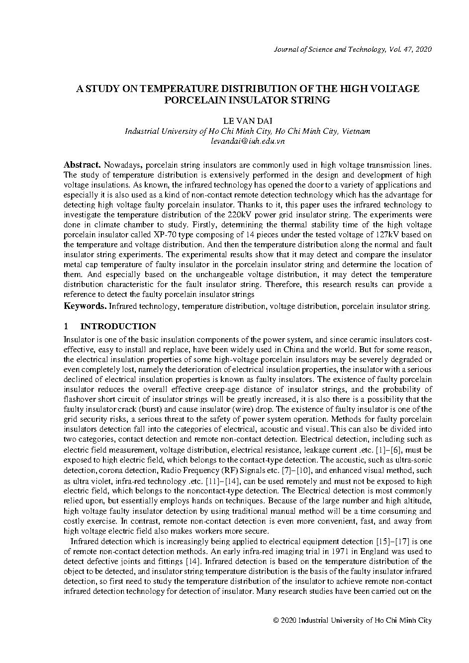 A study on temperature distribution of the high voltage porcelain insulator string