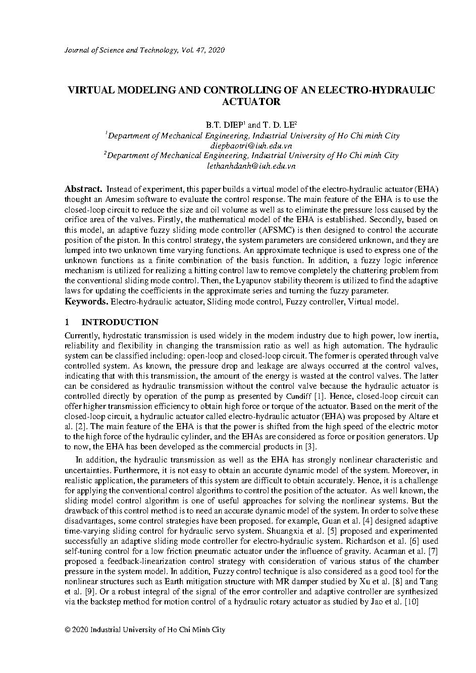 Virtual modeling and controlling of an electro-hydraulic actuator