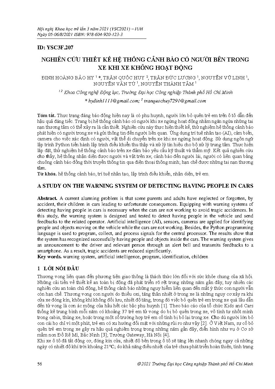 Nghiên cứu thiết kế hệ thống cảnh báo có người bên trong xe khi xe không hoạt động