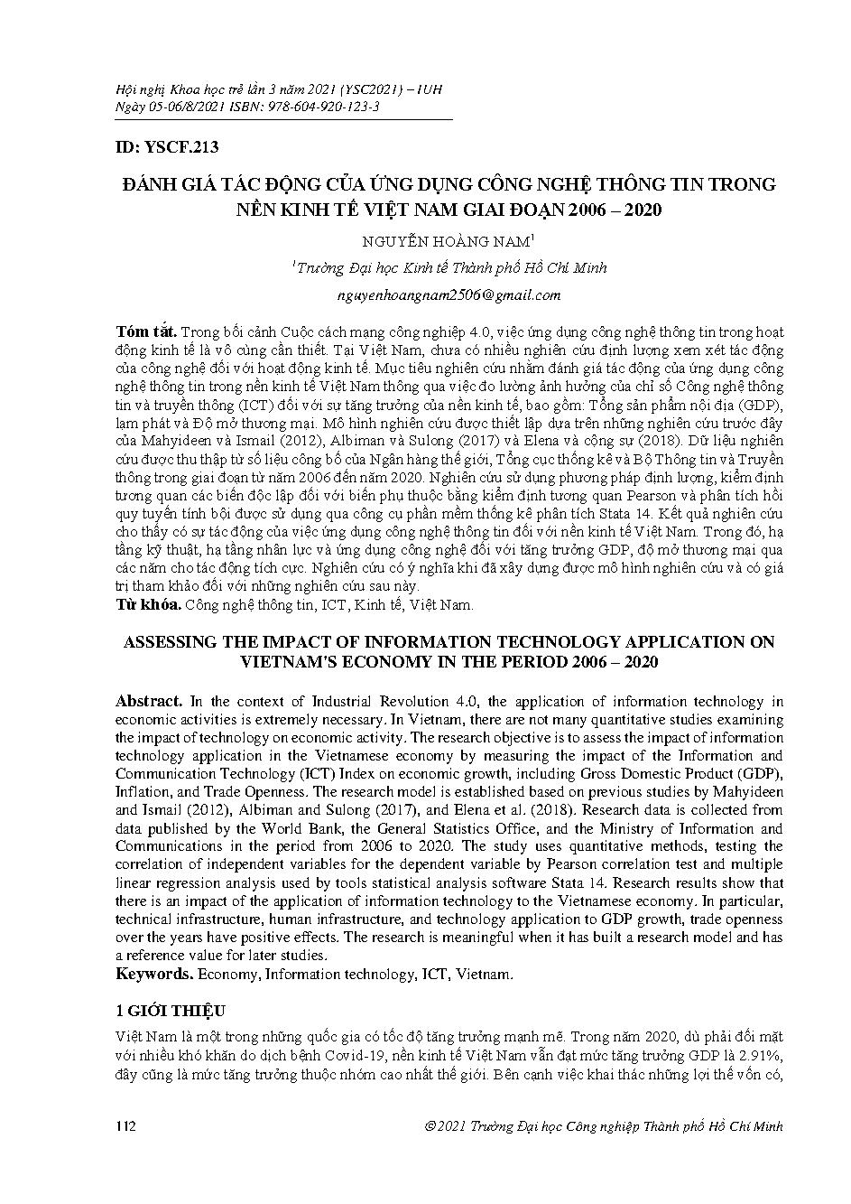 Đánh giá tác động của ứng dụng công nghệ thông tin trong nền kinh tế việt nam giai đoạn 2006 – 2020