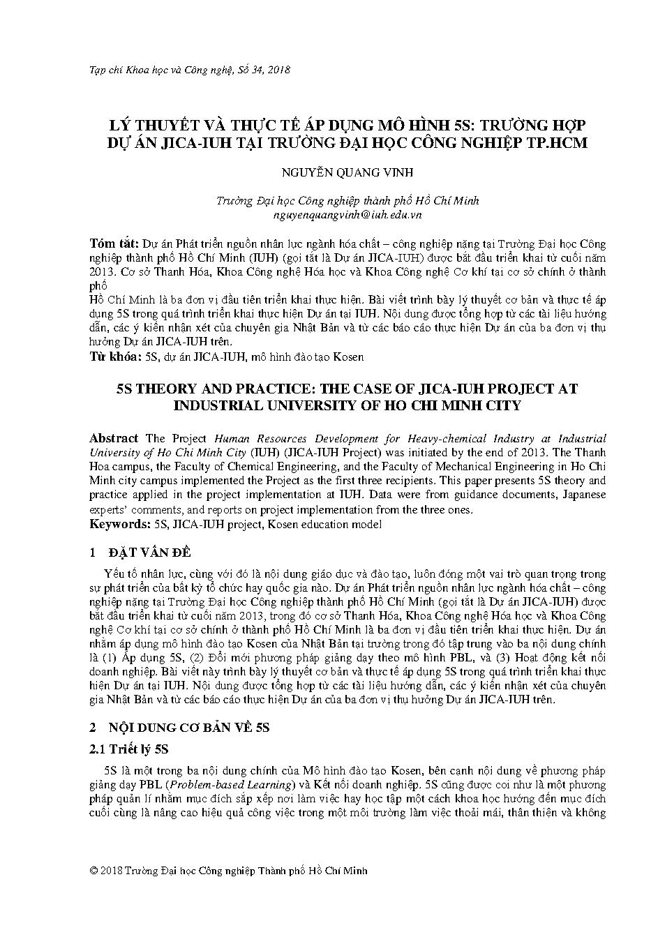 Lý thuyết và thực tế áp dụng mô hình 5s: trường hợp dự án jica-iuh tại Trường đại học Công nghiệp Tp.HCM