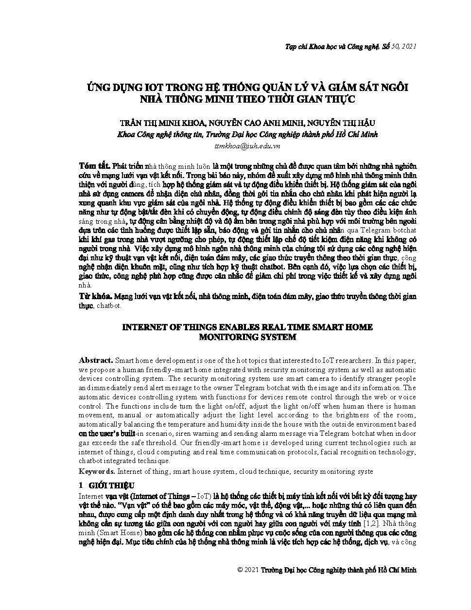 Ứng dụng iot trong hệ thống quản lý và giám sát ngôi nhà thông minh theo thời gian thực