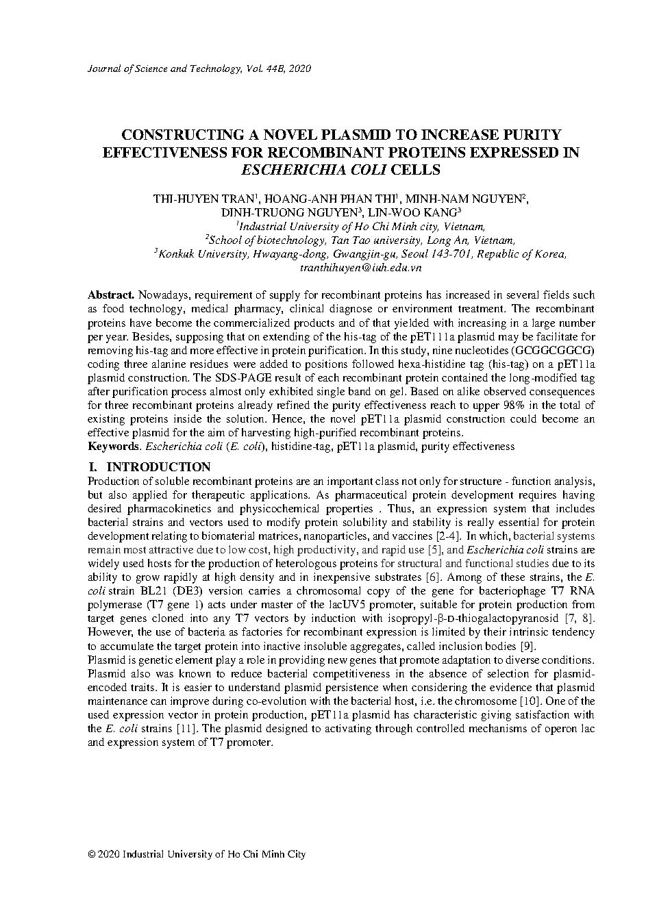 Constructing a novel plasmid to increase purity effectiveness for recombinant proteins expressed in escherichia coli cells