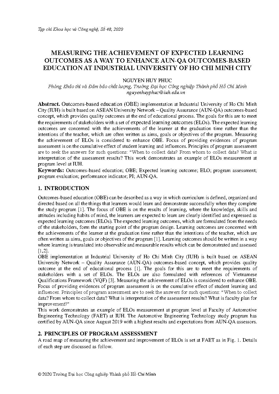 Measuring the achievement of expected learning outcomes as a way to enhance aun-qa outcomes-based education at Industrial University Of Ho Chi Minh City