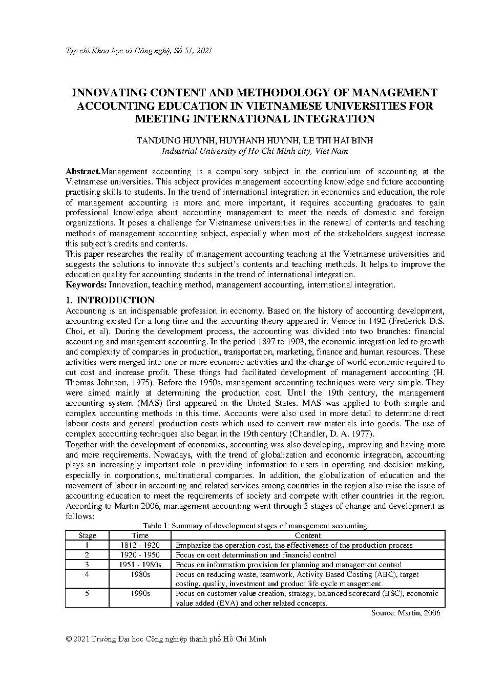 Innovating content and methodology of management accounting education in Vietnamese universities for meeting international integration