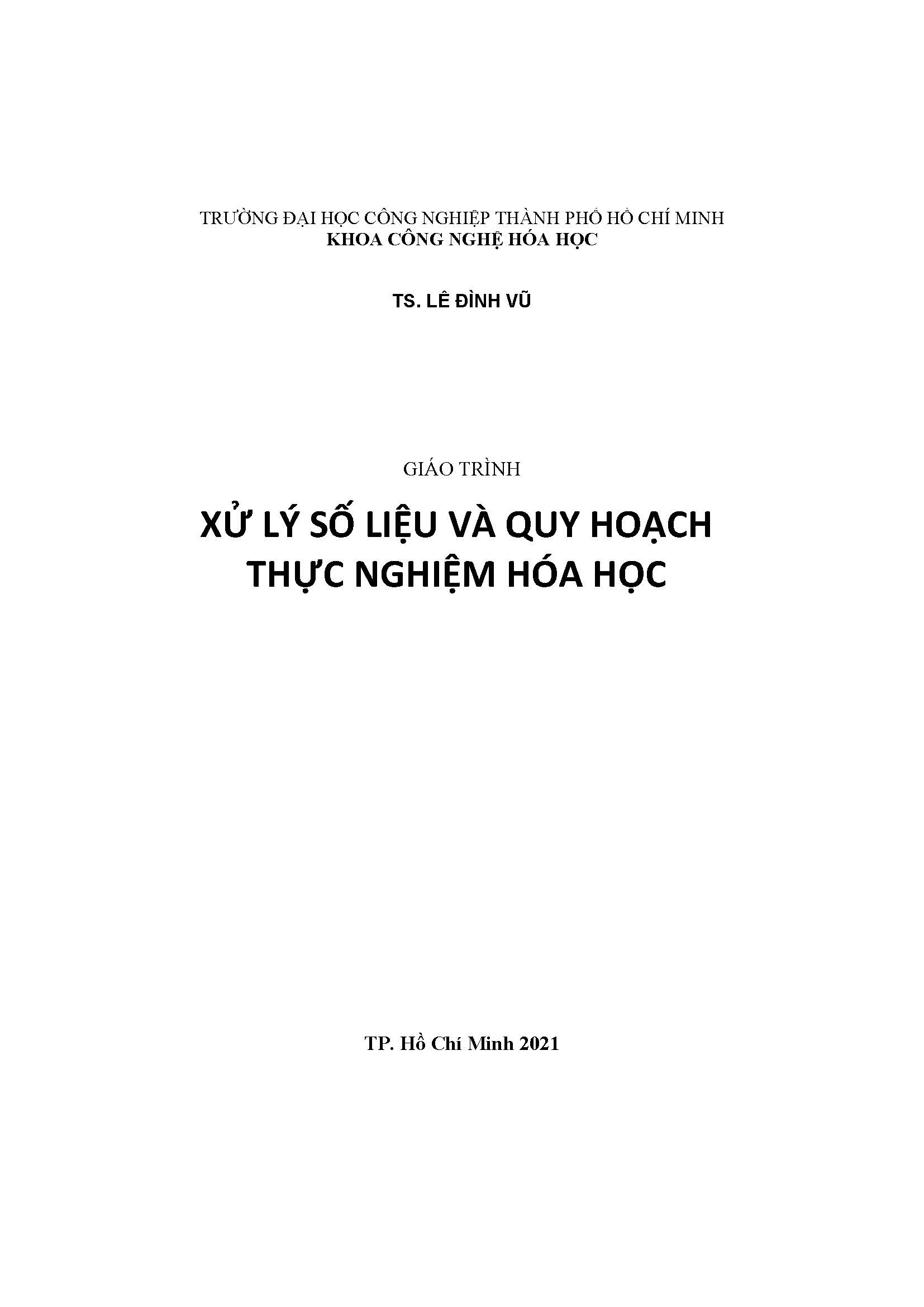 Giáo trình xử lý số liệu và quy hoạch thực nghiệm hóa học