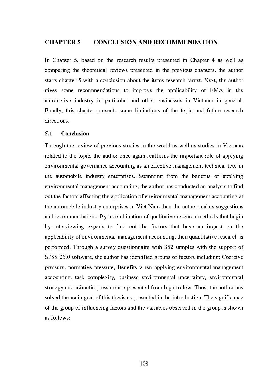 Research factors affecting the applicability of environmental management accounting (EMA) in Vietnam: automobile industry enterprises case: M.A thesis - Major: Accounting