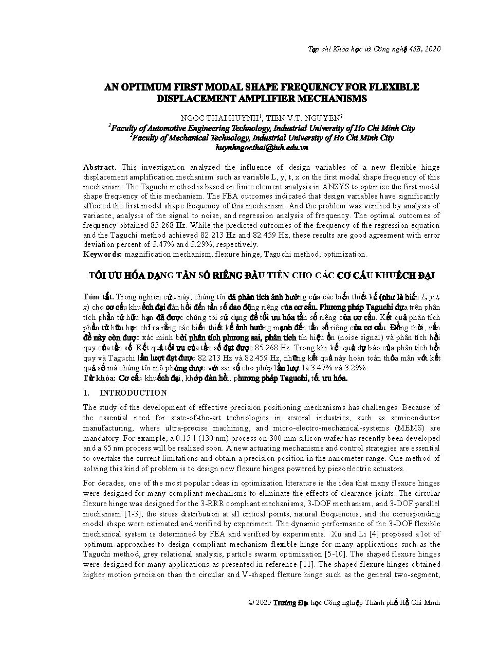 An optimum first modal shape frequency for flexible displacement amplifier mechanisms