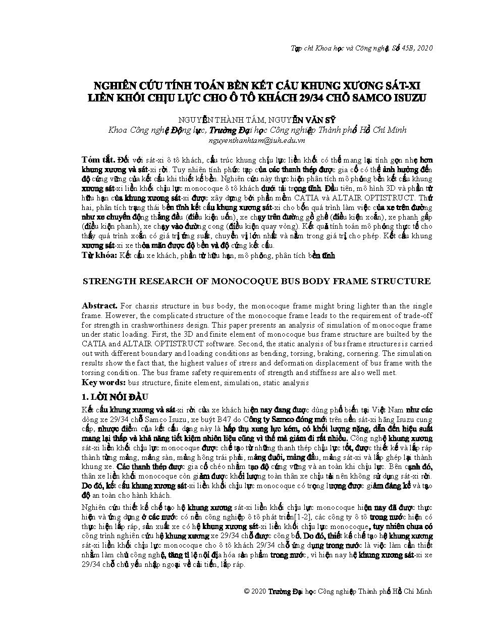 Nghiên cứu tính toán bền kết cấu khung xương sát-xi liền khối chịu lực cho ô tô khách 29/34 chỗ Samco Isuzu