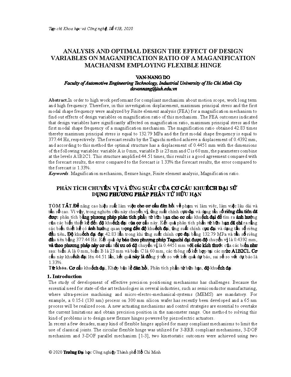 Analysis and optimal design the effect of design variables on magnification ratio of a magnification mechanism employing flexible hinge