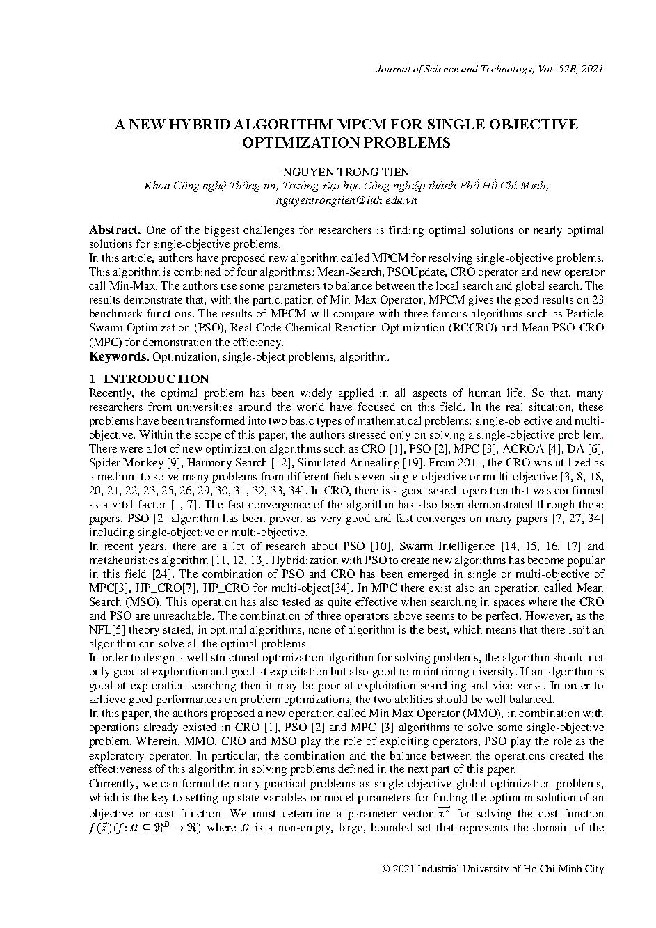 A new hybrid algorithm MPCM for single objective optimization problems