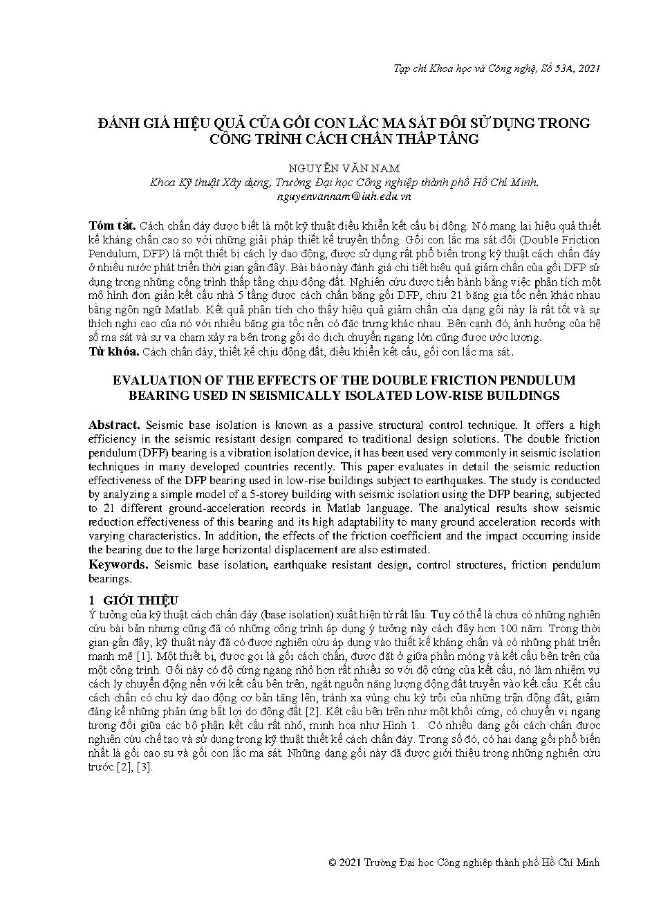 Đánh giá hiệu quả của gối con lắc ma sát đôi sử dụng trong công trình cách chấn thấp tầng