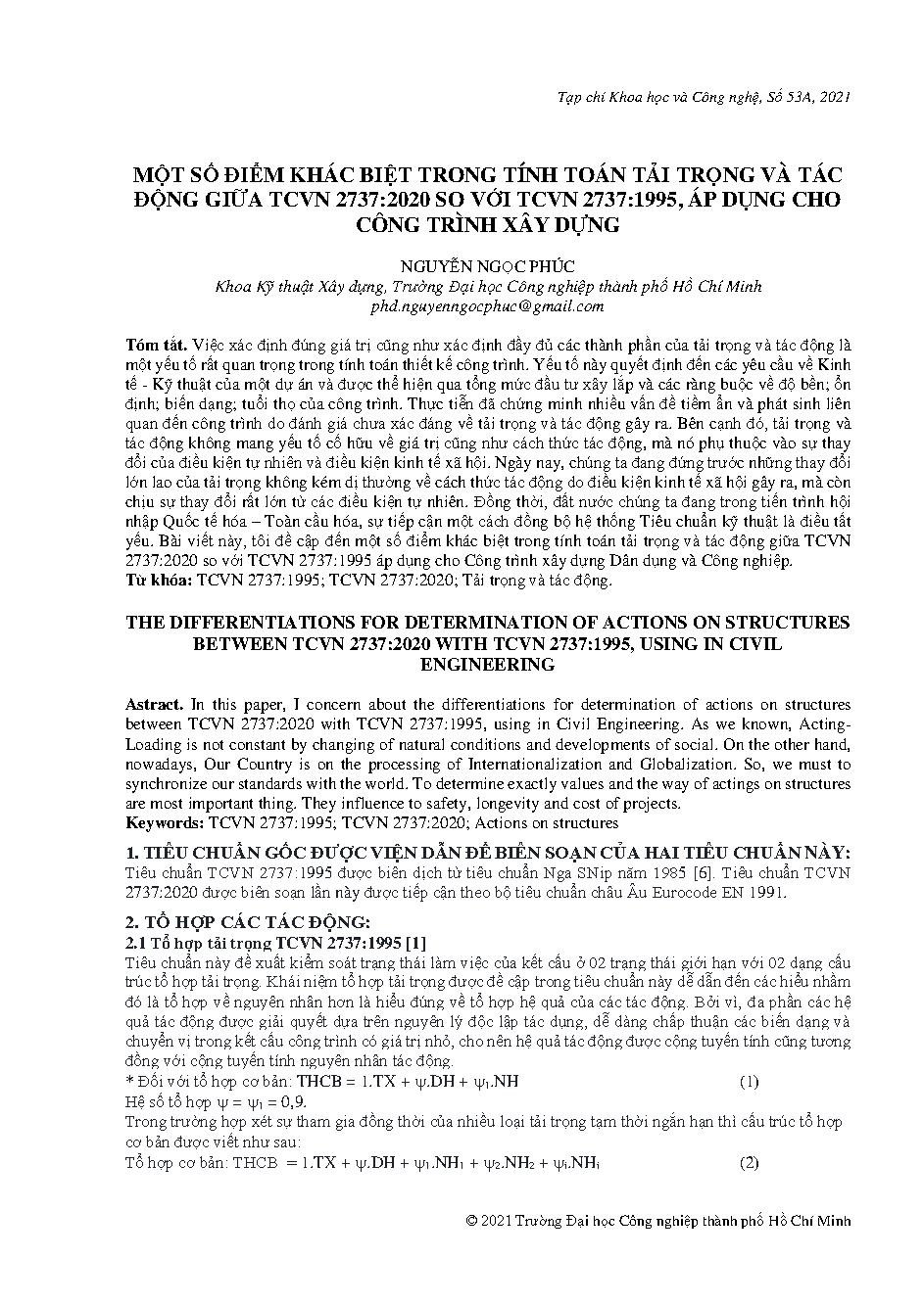Một số điểm khác biệt trong tính toán tải trọng và tác động giữa tcvn 2737:2020 so với tcvn 2737:1995, áp dụng cho công trình xây dựng