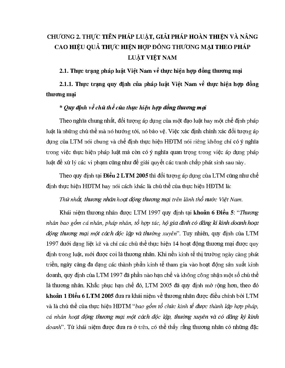 Thực hiện hợp đồng thương mại theo quy định của pháp luật Việt Nam – thực tiễn áp dụng tại TP. Hồ Chí Minh :Đồ án tốt nghiệp Đại học Khoa Luật