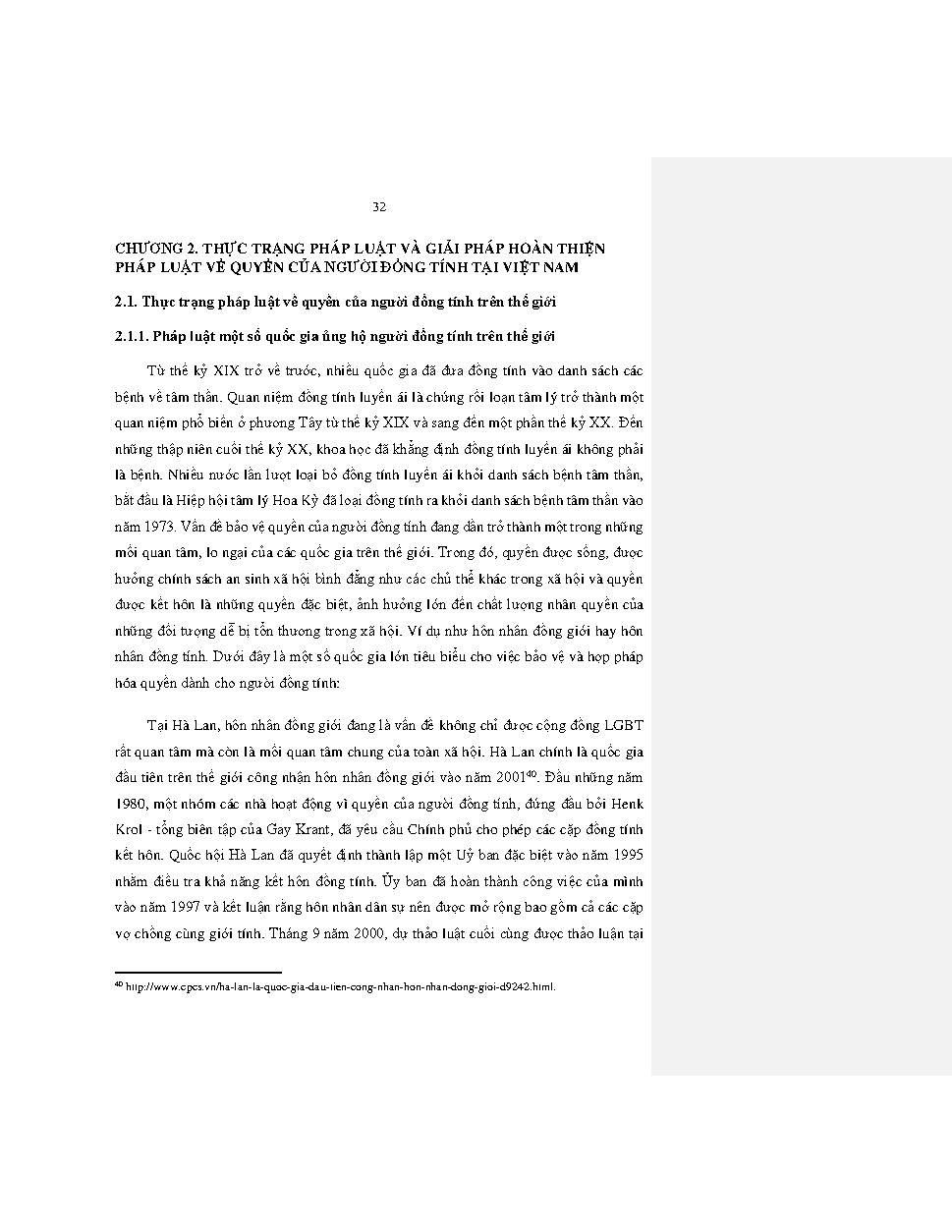 Hoàn thiện pháp luật về quyền của người đồng tính. Kinh nghiệm lập pháp một số nước :Đồ án tốt nghiệp Đại học Khoa Luật