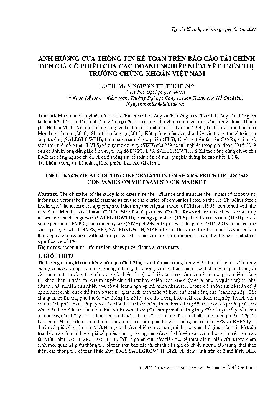 Ảnh hưởng của thông tin kế toán trên báo cáo tài chính đến giá cổ phiếu của các doanh nghiệp niêm yết trên thị trường chứng khoán Việt Nam