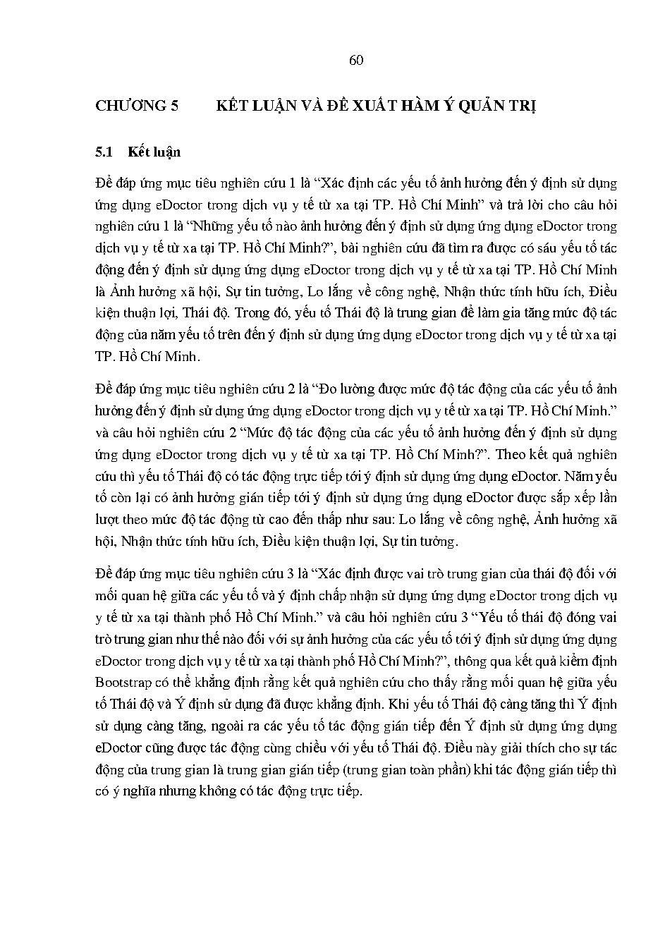 Ý định sử dụng ứng dụng edoctor trong dịch vụ y tế từ xa tại Thành phố Hồ Chí Minh :khóa luận tốt nghiệp Khoa Quản trị kinh doanh – Chuyên ngành: Marketing