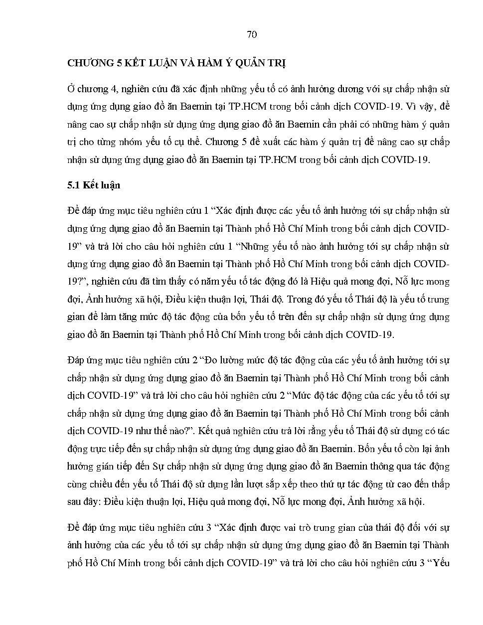 Sự chấp nhận sử dụng ứng dụng giao đồ ăn trong bối cảnh dịch covid-19: nghiên cứu trường hợp ứng dụng Baemin tại Thành phố Hồ Chí Min :Khóa luận tốt nghiệp Khoa Quản trị Kinh doanh – Chuyên ngành: Quản trị Kinh doanh