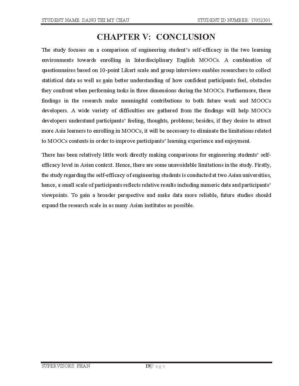 ESL engineering students’ self-efficacy in learning an interdisciplinary english mooc:a comparative study :Graduation Thesis - Faculty of Foreign Languages