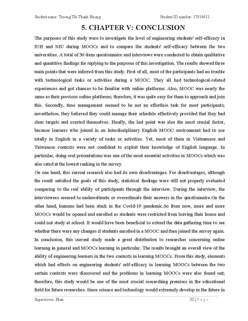 ESL engineering students’ self-efficacy in learning an interdisciplinary english mooc:a comparative study :Graduation Thesis - Faculty of Foreign Languages