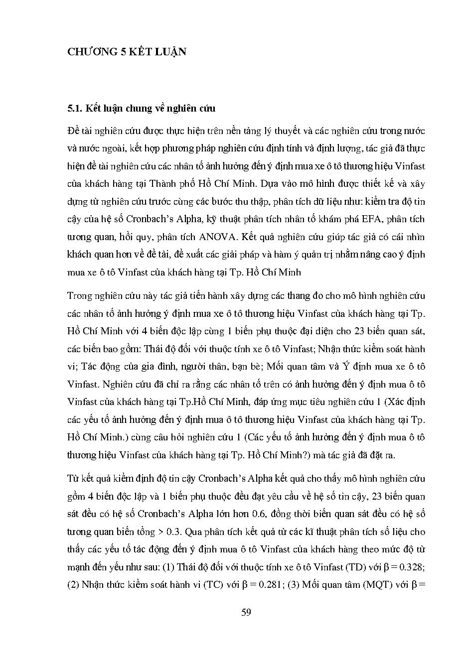 Nghiên cứu các yếu tố ảnh hưởng đến ý định mua xe ô tô thương hiệu Vinfast của khách hàng tại Thành phố Hồ Chí Minh :Khóa luận tốt nghiệp Khoa Quản trị Kinh doanh – Chuyên ngành: Quản trị Kinh doanh