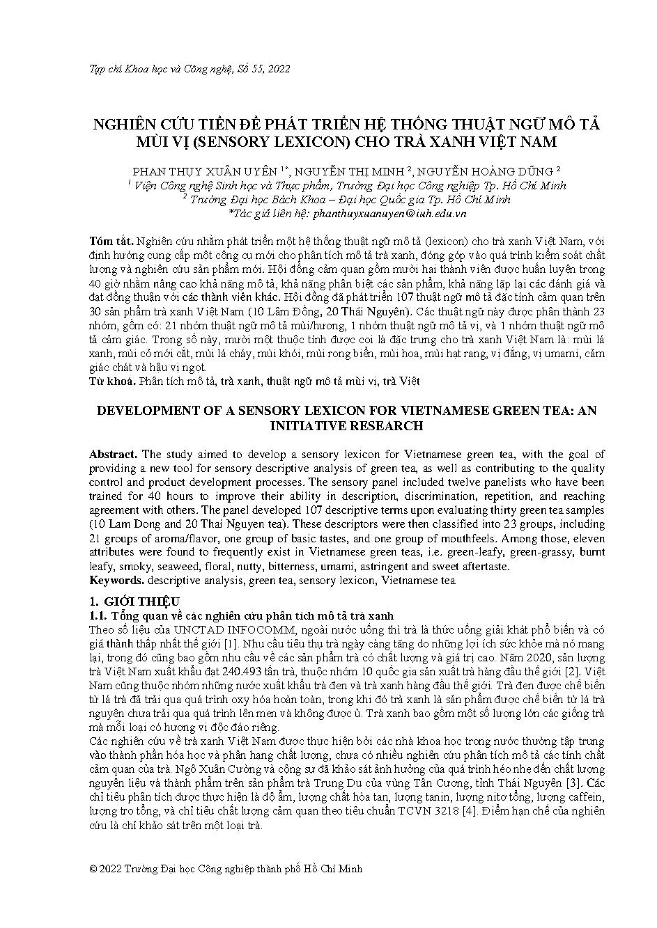 Nghiên cứu tiền đề phát triển hệ thống thuật ngữ mô tả mùi vị (sensory lexicon) cho trà xanh Việt Nam