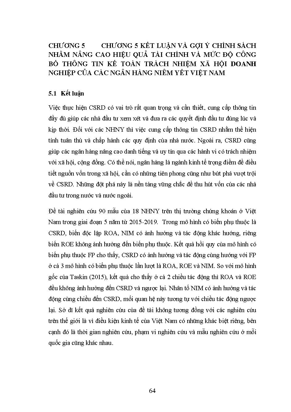 Kiểm định mối quan hệ giữa hiệu quả tài chính và mức độ công bố thông tin kế toán trách nhiệm xã hội của các ngân hàng niêm yết Việt Nam: Luận văn thạc sĩ - Chuyên ngành: Kế toán