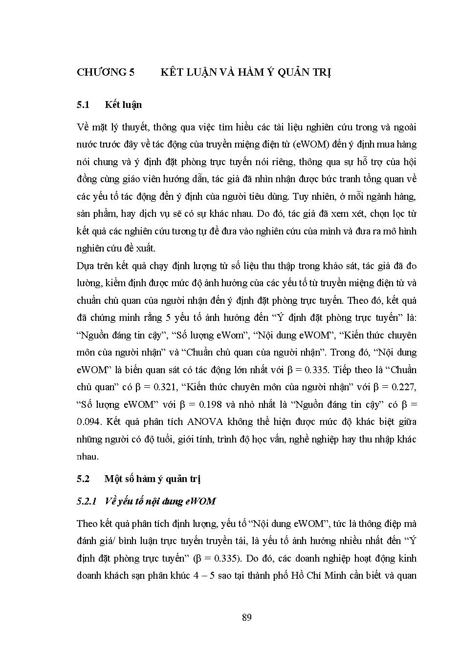 Tác động của truyền miệng điện tử (eWOM) và chuẩn chủ quan đến ý định đặt phòng trực tuyến tại các khách sạn trên địa bàn Thành phố Hồ Chí Minh: Luận văn thạc sĩ - Chuyên ngành: Quản trị Kinh doanh