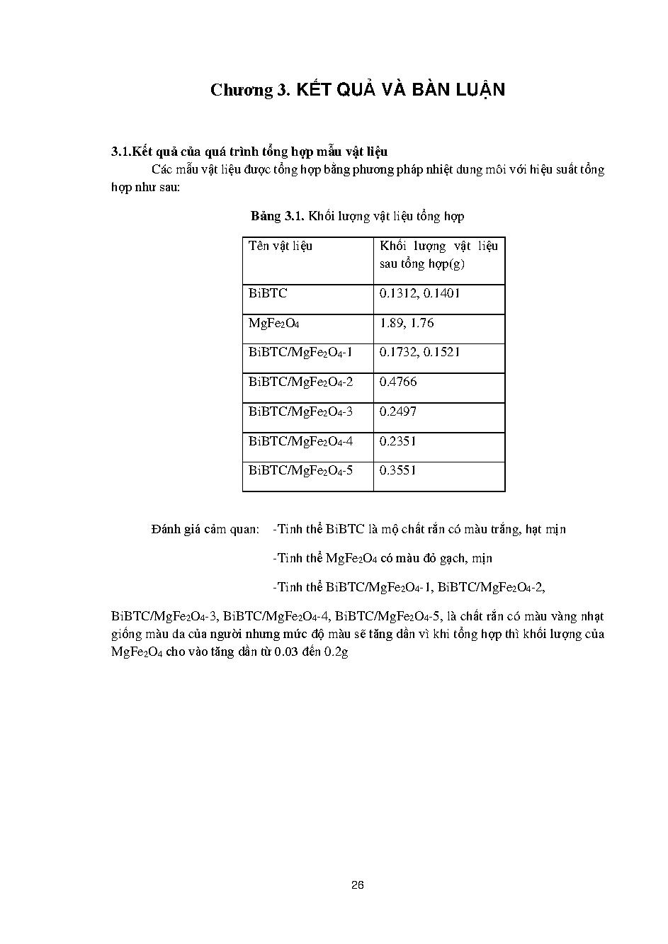 Tổng hợp vật liệu Bi-BTC/MgFe2O4 và ứng dụng làm xử lý hữu cơ : Khóa luận tốt nghiệp Khoa Công nghệ Hóa học - Chuyên ngành: Hóa hữu cơ