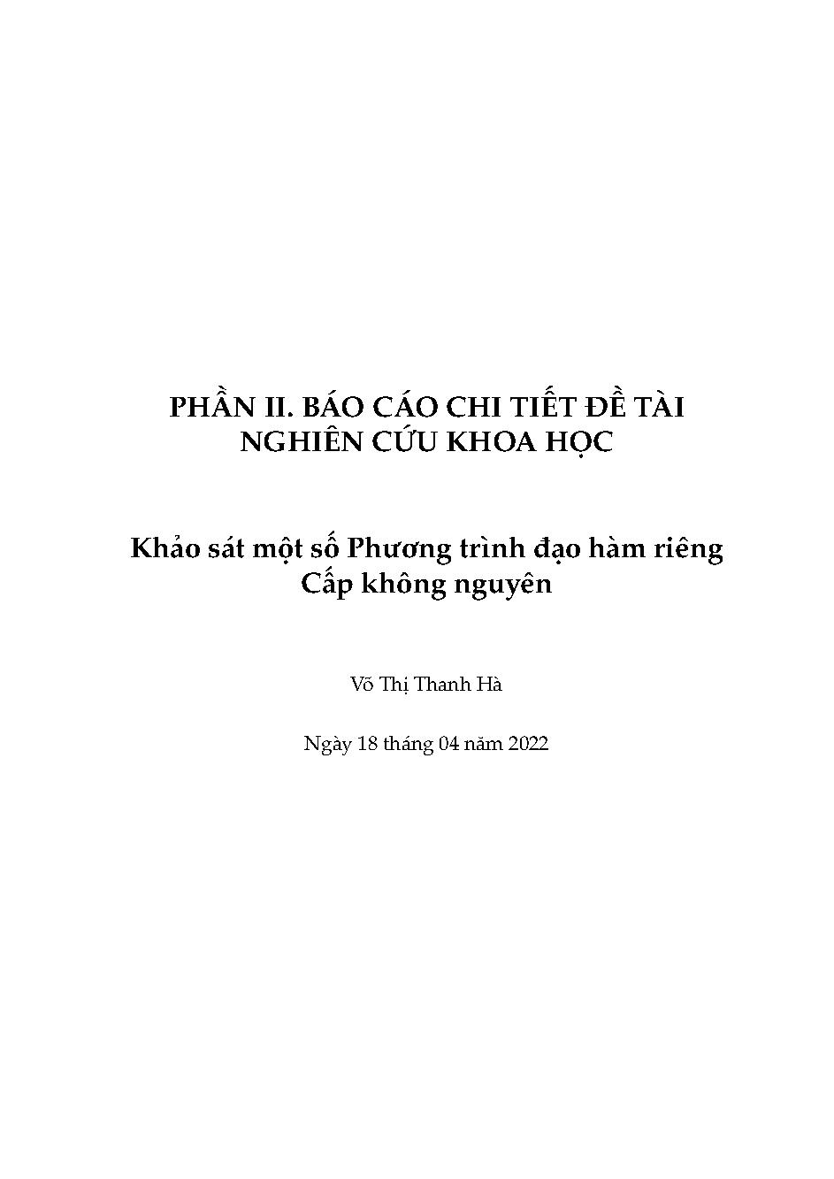 Khảo sát một số phương trình đạo hàm riêng cấp không nguyên: Báo cáo tổng kết đề tài khoa học cấp Trường