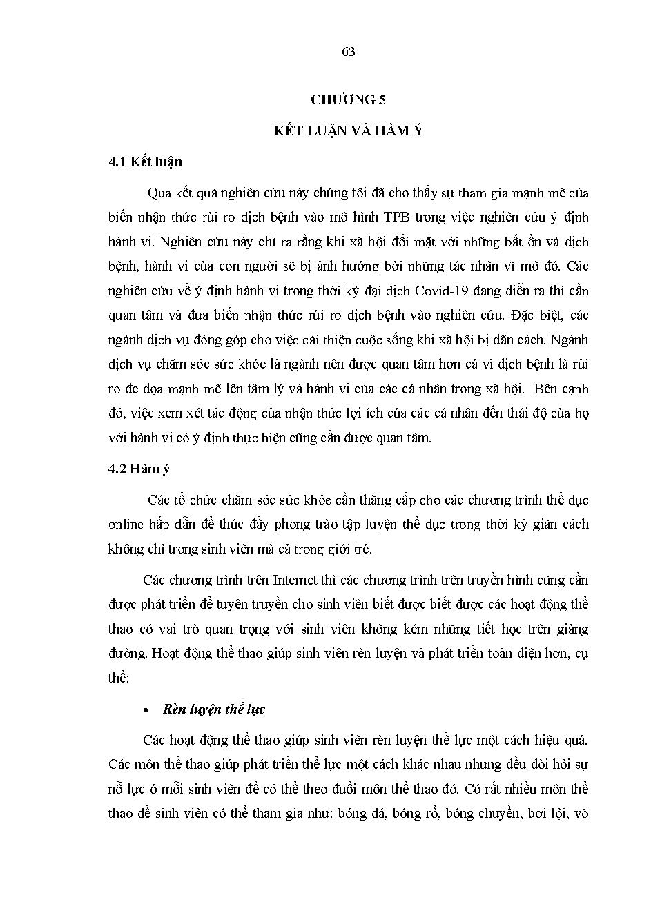 Những yếu tố ảnh hưởng đến ý định rèn thể thao của sinh viên các trường đại học ở Thành phố Hồ Chí Minh: Báo cáo tổng kết đề tài khoa học cấp Trường