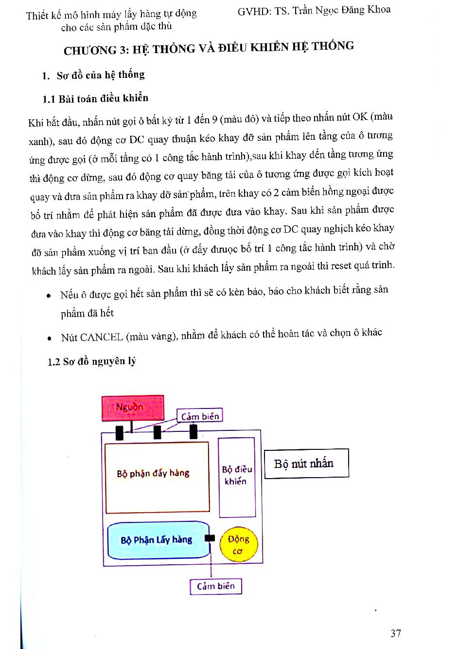 Thiết kế và chế tạo mô hình máy lấy hàng tự động cho các sản phẩm đặc thù: Đồ án tốt nghiệp khoa Công nghệ Cơ khí