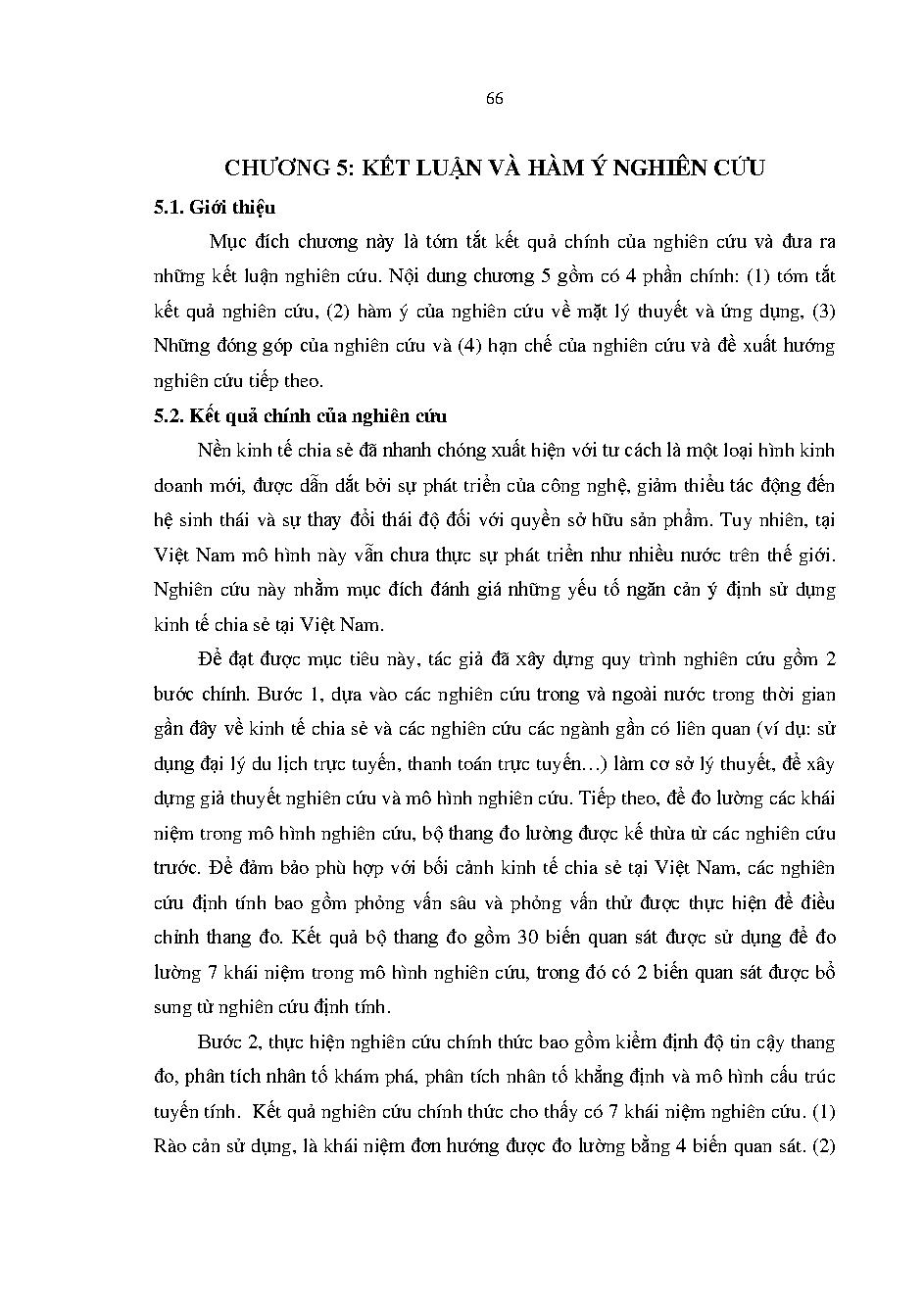 Các yếu tố ngăn cản ý định sử dụng kinh tế chia sẻ tại Việt Nam: Báo cáo tổng kết đề tài nghiên cứu khoa học cấp Trường