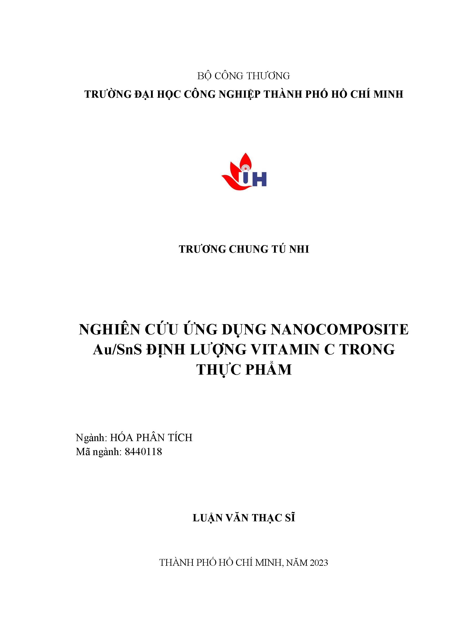 Nghiên cứu ứng dụng nanocomposite Au/SnS định lượng vitamin C trong thực phẩm:Luận văn thạc sĩ - Chuyên ngành: Hóa phân tích