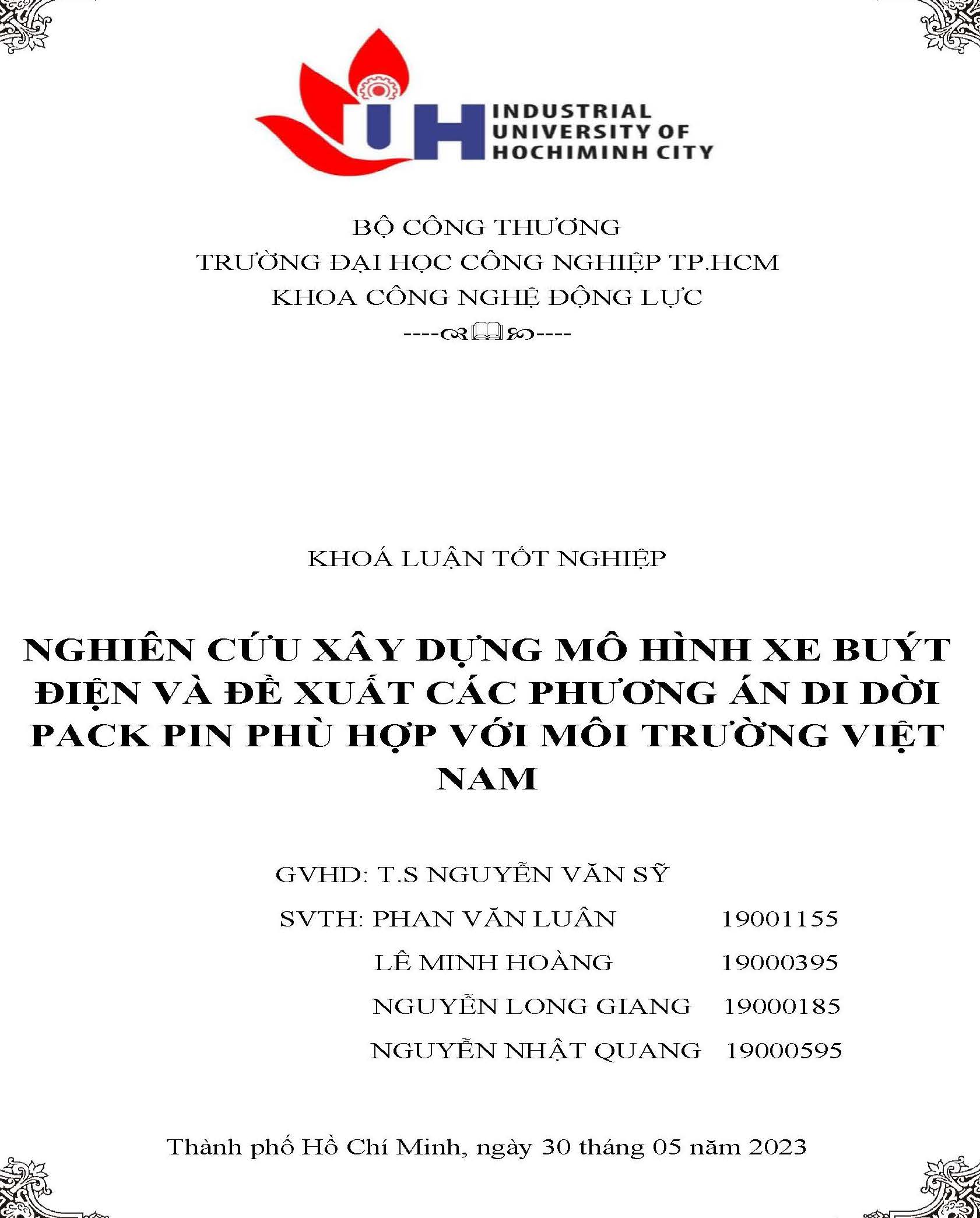 Nghiên cứu xây dựng mô hình xe buýt điện và đề xuất các phương án di dời Pack Pin phù hợp với môi trường Việt Nam: Khóa luận tốt nghiệp khoa Công nghệ Động lực