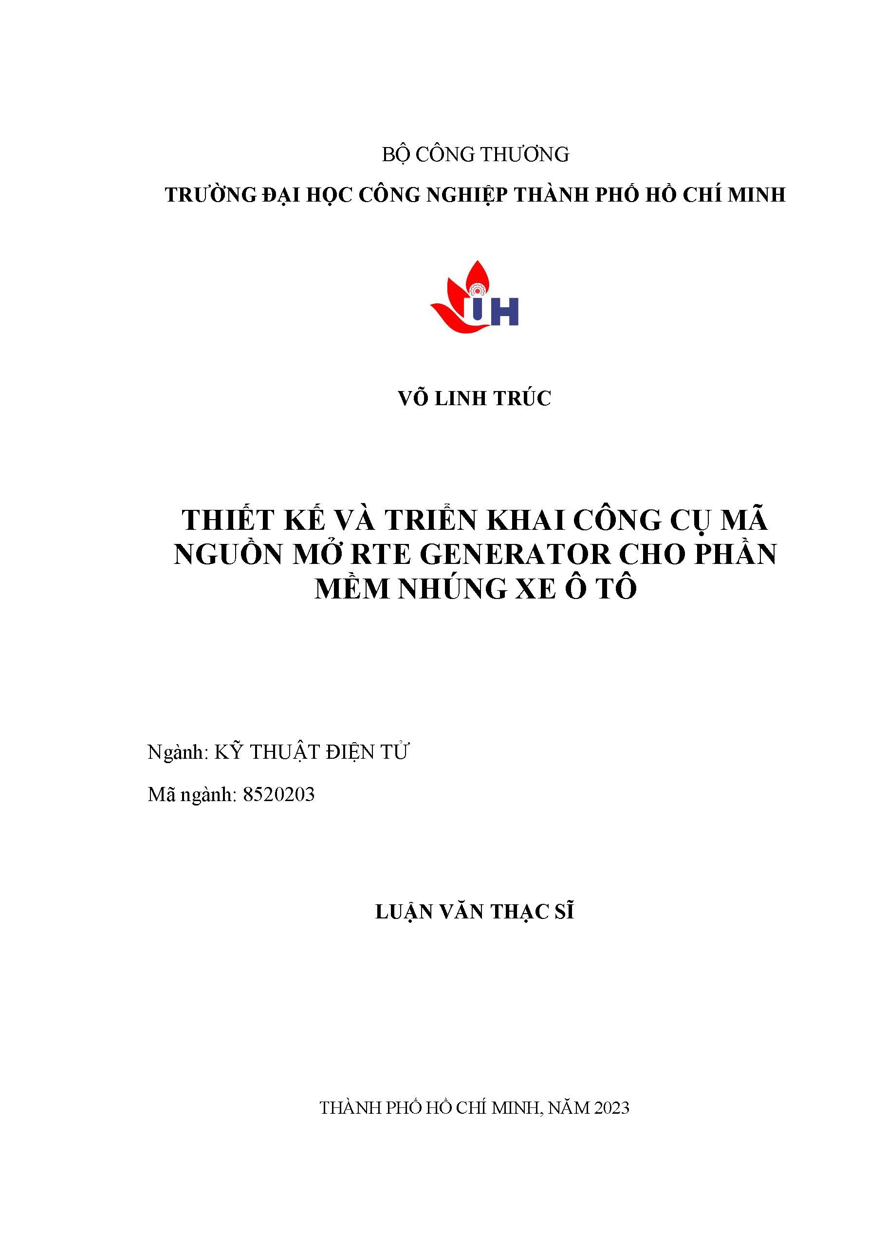 Thiết kế và triển khai công cụ mã nguồn mở RTE Generator cho phần mềm nhúng xe ô tô: Luận văn thạc sĩ - Chuyên ngành: Kỹ thuật Điện tử