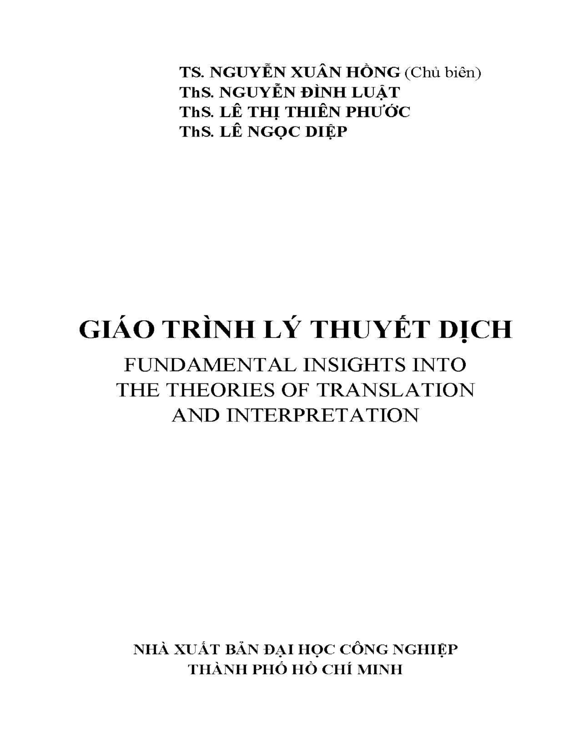 Giáo trình lý thuyết dịch#Fundamental Insights into the Theories of translation and Interpretation