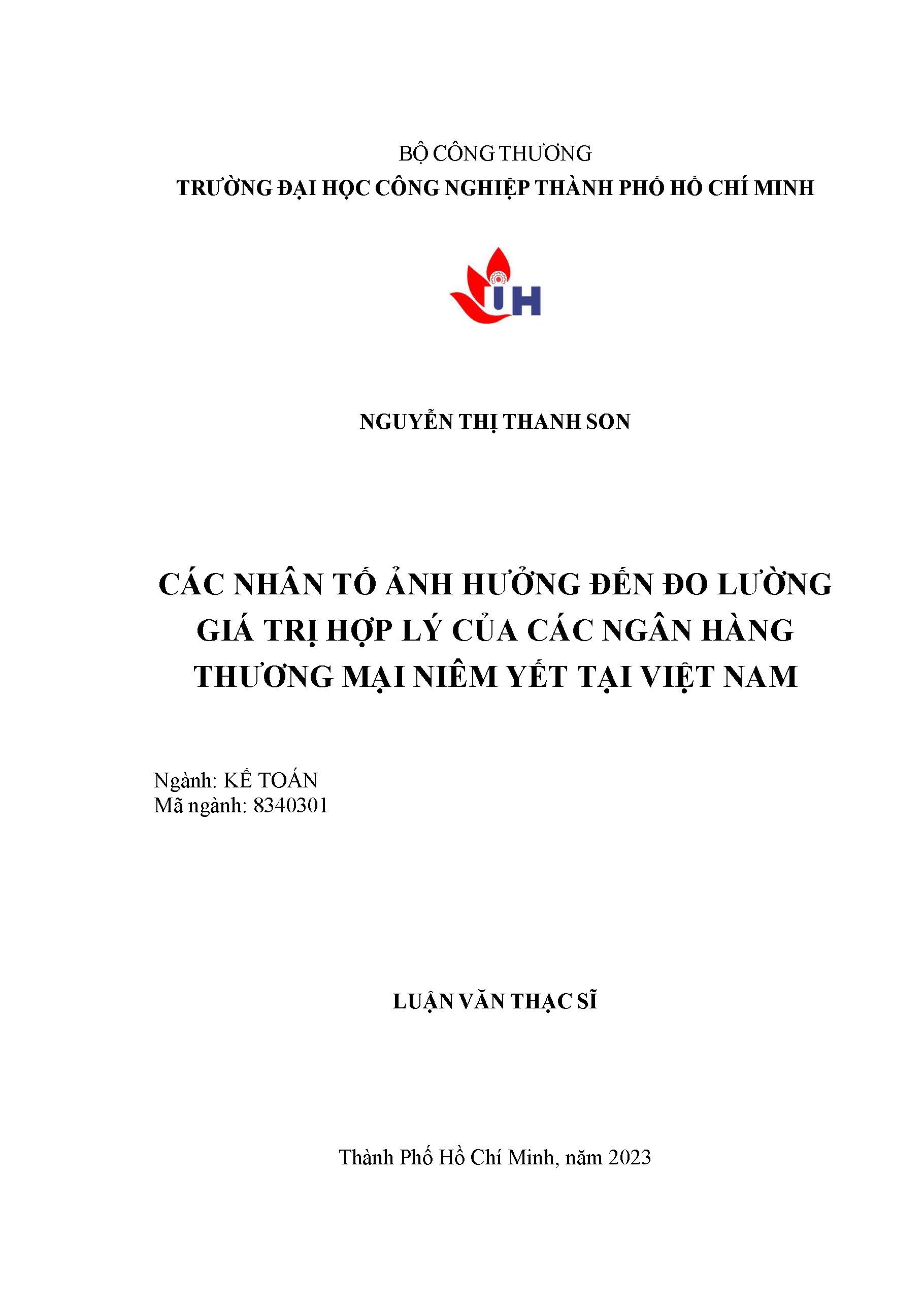 Các nhân tố ảnh hưởng đến đo lường giá trị hợp lý của các ngân hàng thương mại niêm yết tại Việt Nam: Luận văn Thạc sĩ - Chuyên ngành: Kế toán