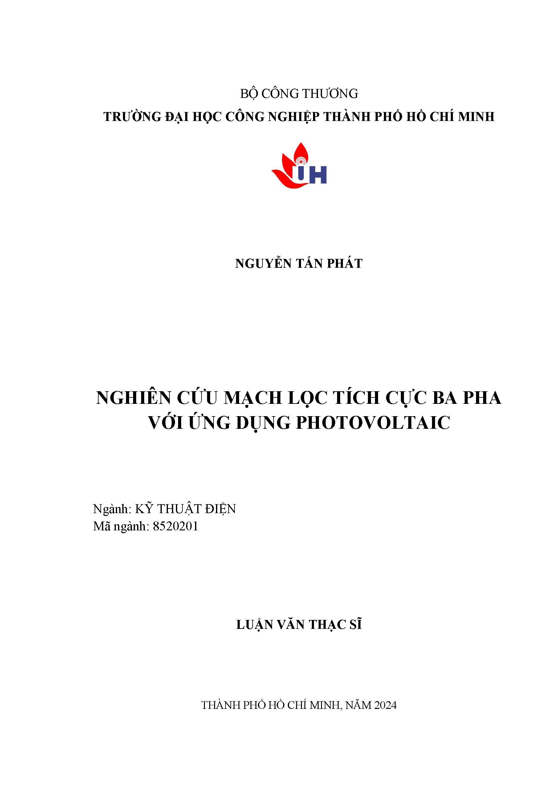 Nghiên cứu mạch lọc tích cực ba pha với ứng dụng Photovoltaic: Luận văn Thạc sĩ - Chuyên ngành: Kỹ thuật Điện