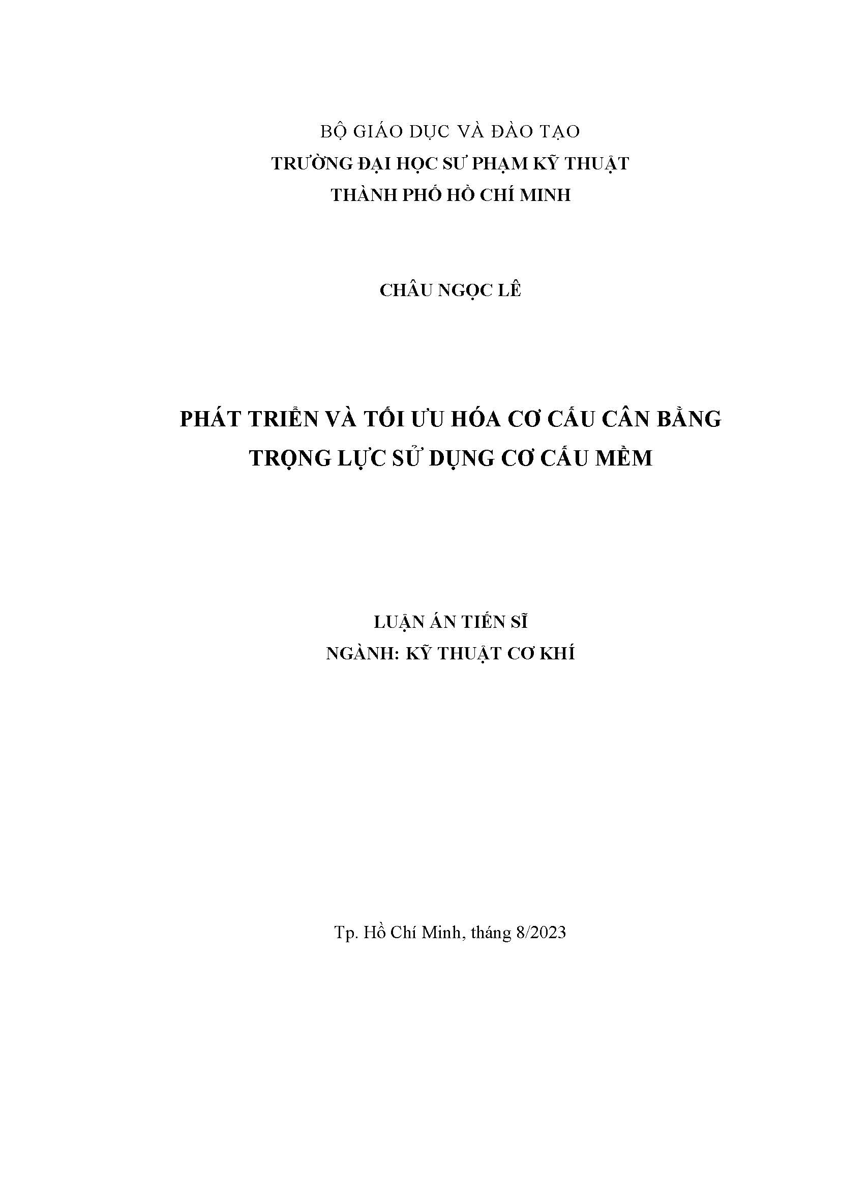 Phát triển và tối ưu hóa cơ cấu cân bằng trọng lực sử dụng cơ cấu mềm: Luận án Tiến sĩ - Chuyên ngành: Kỹ thuật cơ khí