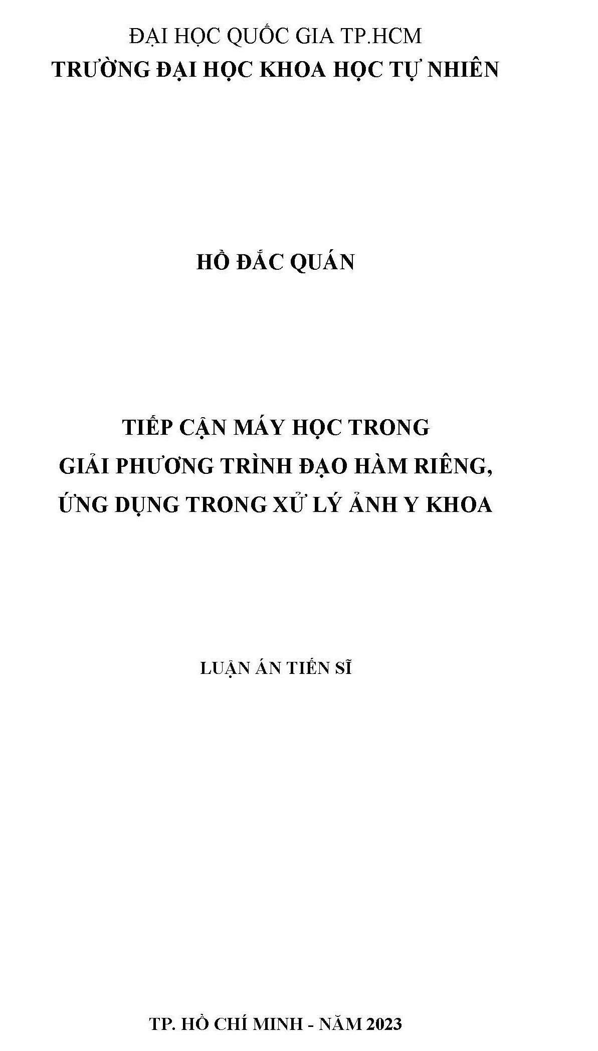 Tiếp cận máy học trong giải phương trình đạo hàm riêng, ứng dụng trong xử lý ảnh y khoa: Luận án Tiến sĩ - Ngành: Cơ sở toán cho tin học